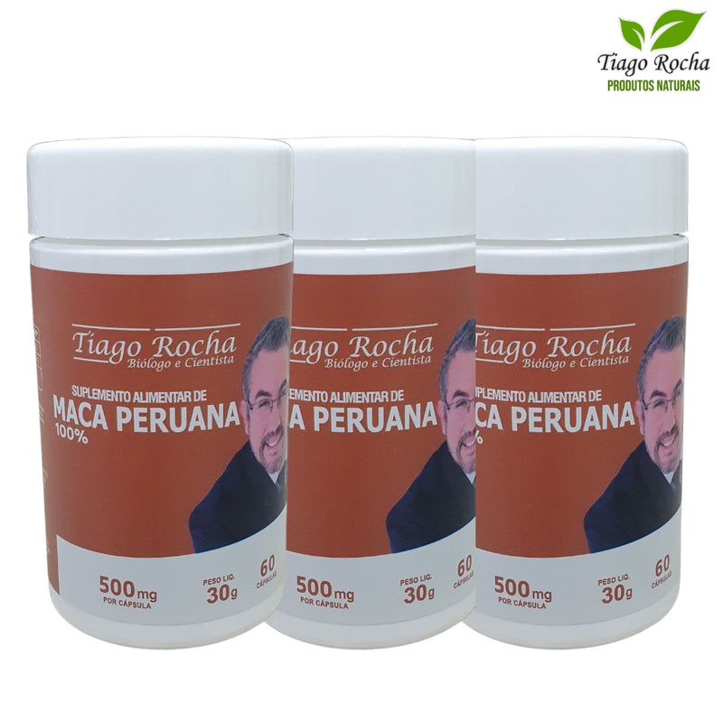 Kit3 Potes Maca Peruana Tiago Rocha 180 Cápsulas