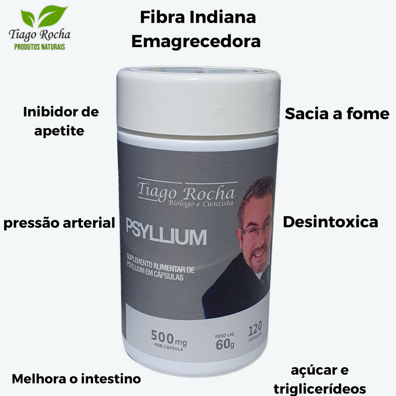 Emagrecedor PSYLLIUM Tiago Rocha 120 cápsulas 500 mg