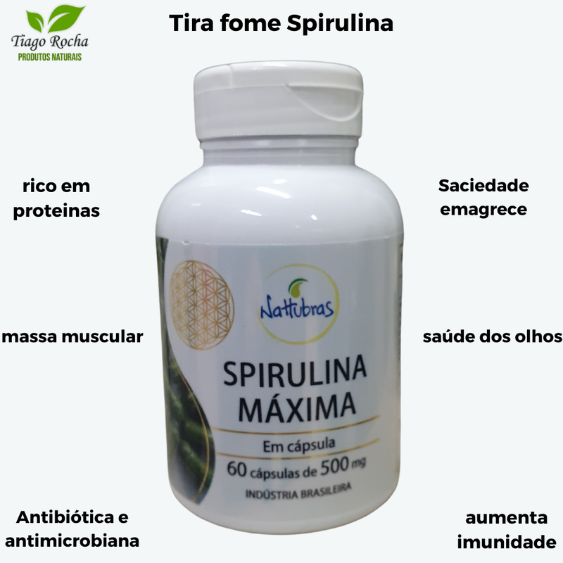 Tira fome Spirulina Máxima 60 Cápsulas 500mg