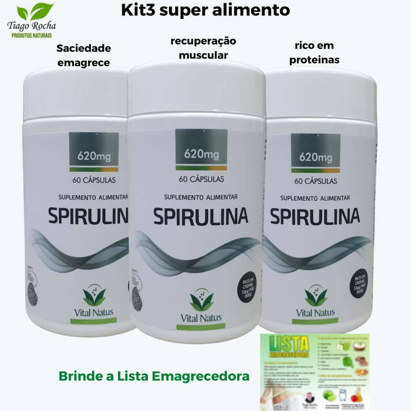 Inibidor apetite Kit3 Spirulina 180 cápsulas 620mg