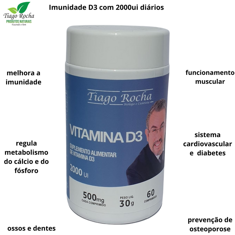 Vitamina D3 Tiago Rocha 500 mg (2000ui) ossos e coração