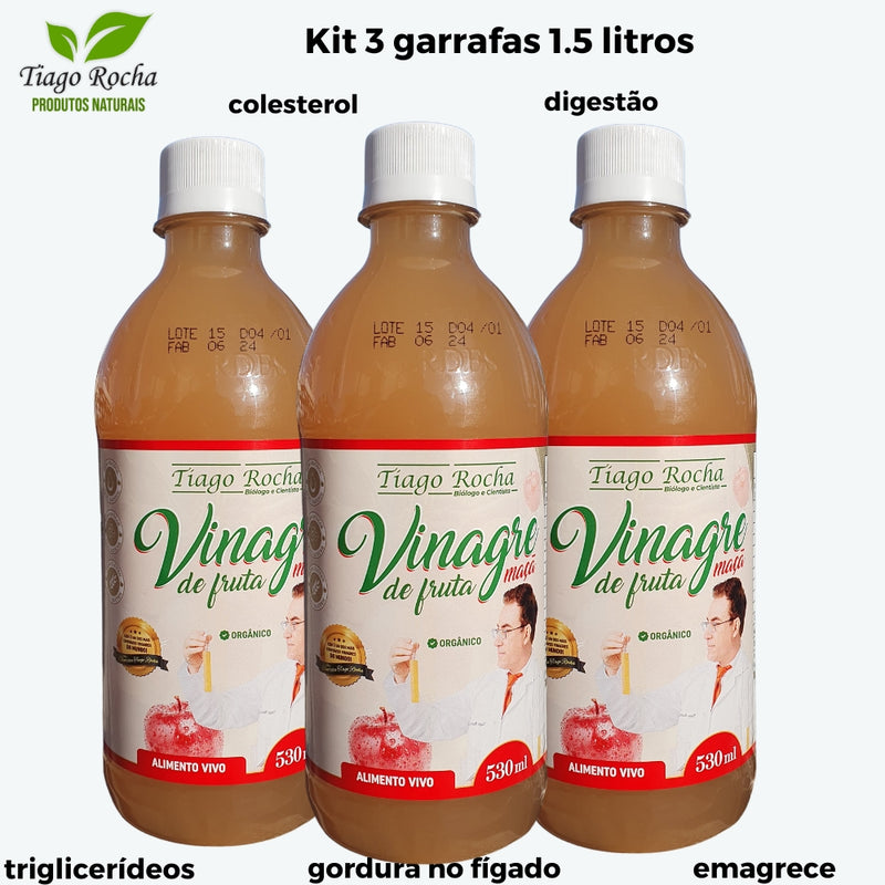 Kit3 potes Vinagre de maça orgânico Tiago Rocha 1.5 litros