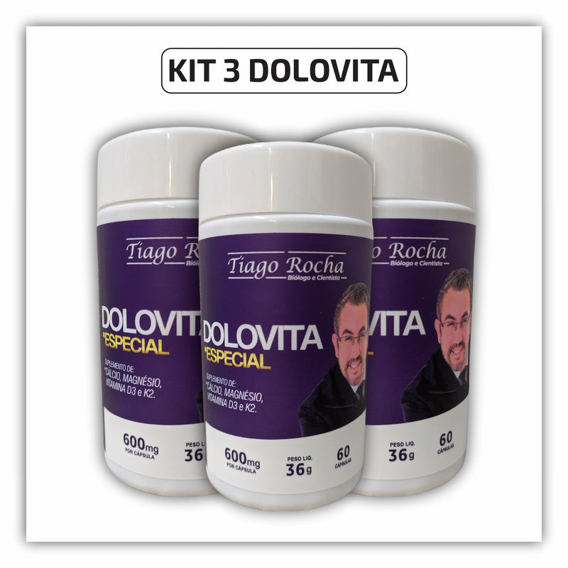 Kit3 Potes Dolovita Especial Tiago Rocha (Cálcio Magnésio D3 K2)