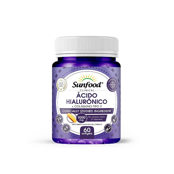 Ácido Hialurônico + Colágeno Tipo 2 60 Softgels 1000Mg Sunfood