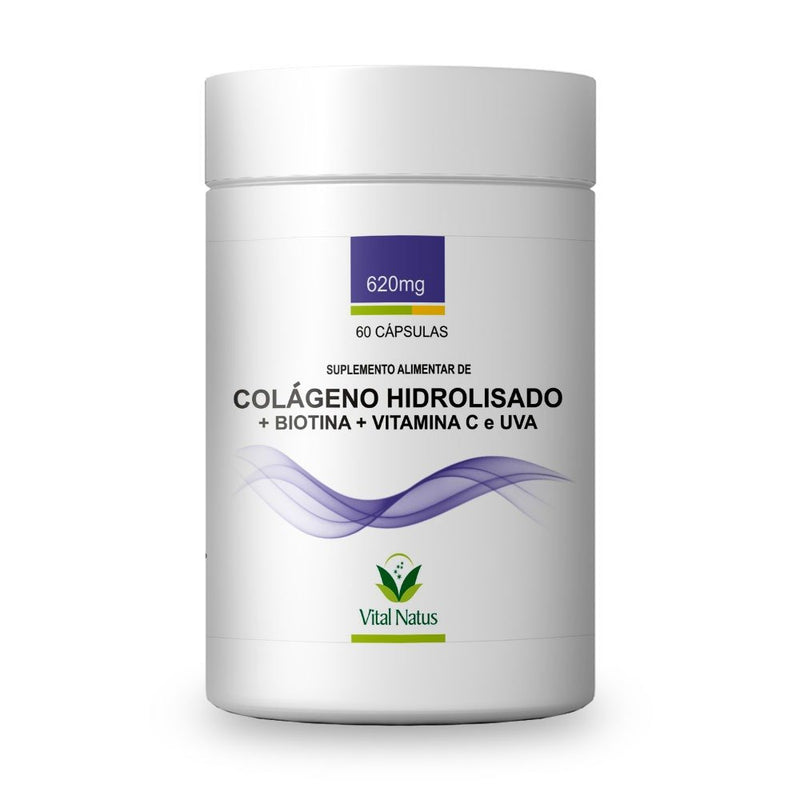 Colágeno Hidrolisado + Biotina + Vitamina C E Uva 620Mg C/ 60 Cápsulas