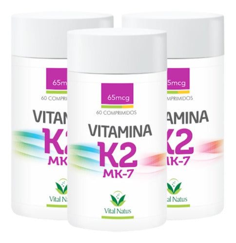 Kit Vitamina K2 – (Mk7 Menaquinona) – 60 Cápsulas 65Mcg C/ 3 Frascos