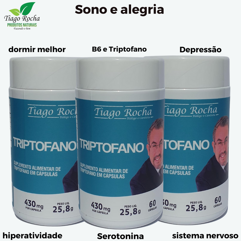 kit3 Triptofano Tiago Rocha Stress Insônia e Depressão 180 Cápsulas